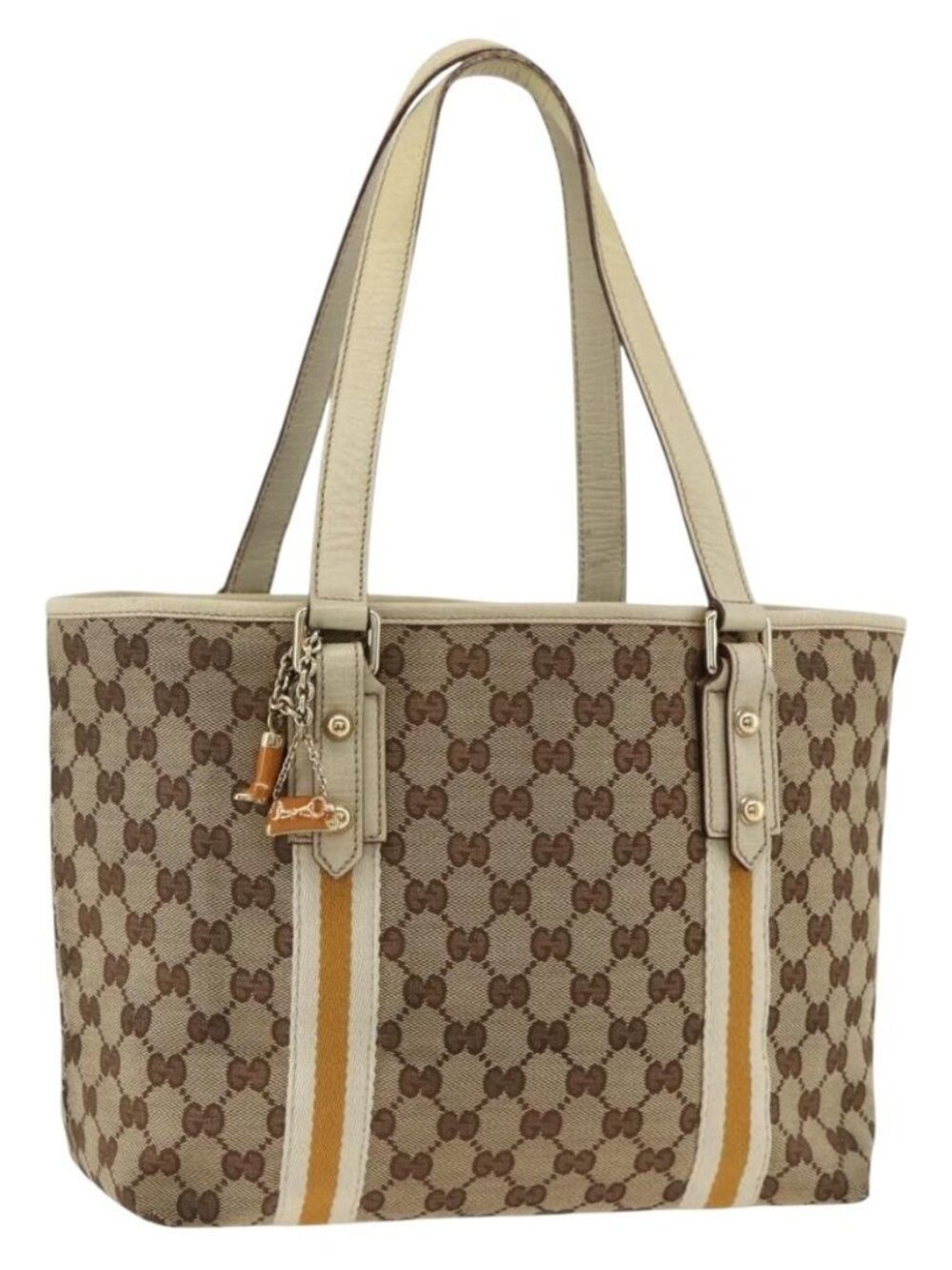 GUCCI GG Canvas Sherry Line Tote Bag Beige Gold 137396 Auth YKZ311